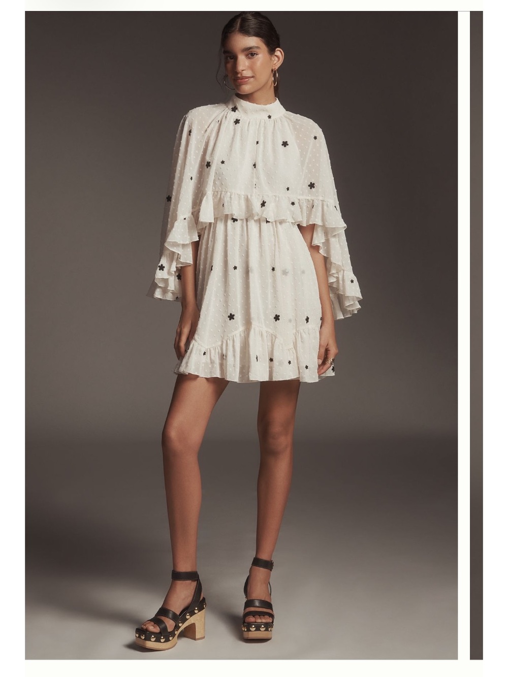 Mare Mare Embroidered Chiffon Cape Swing Mini Dress